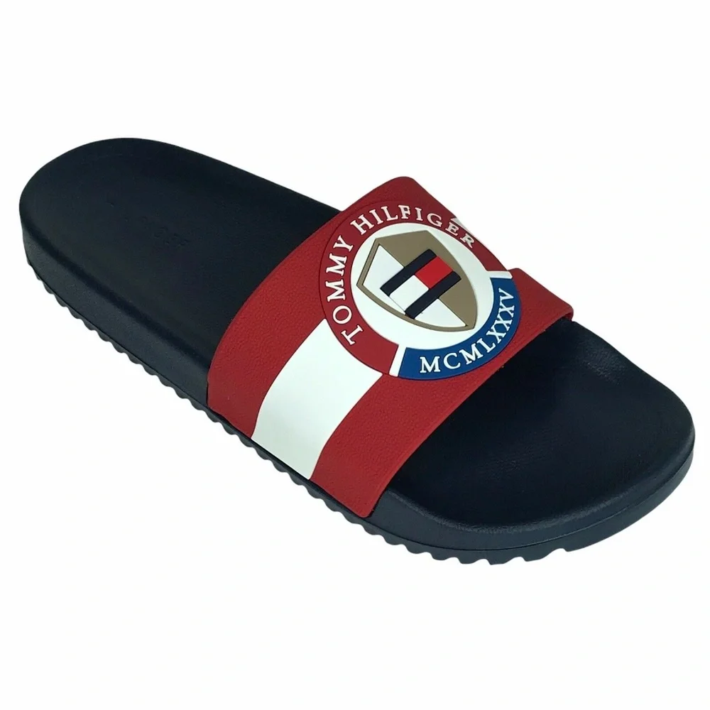 Tommy Hilfiger Mens Reboot Pool Slide Sandals Red Navy Blue Slip‎ On size 10
